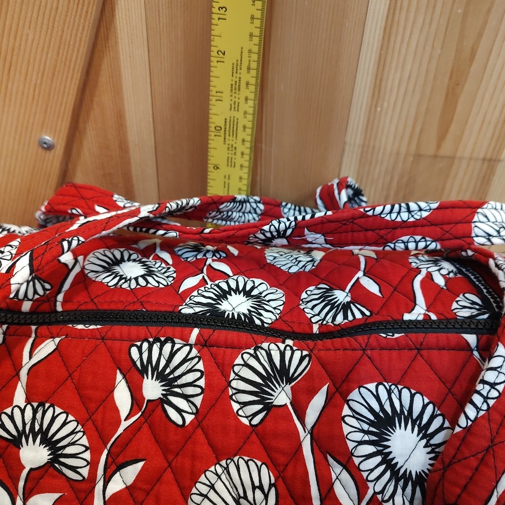 Vera Bradley Large Duffel Bag Red Deco Daisy XL Duffel Weekender Travel Tote Zip - Picture 5 of 8